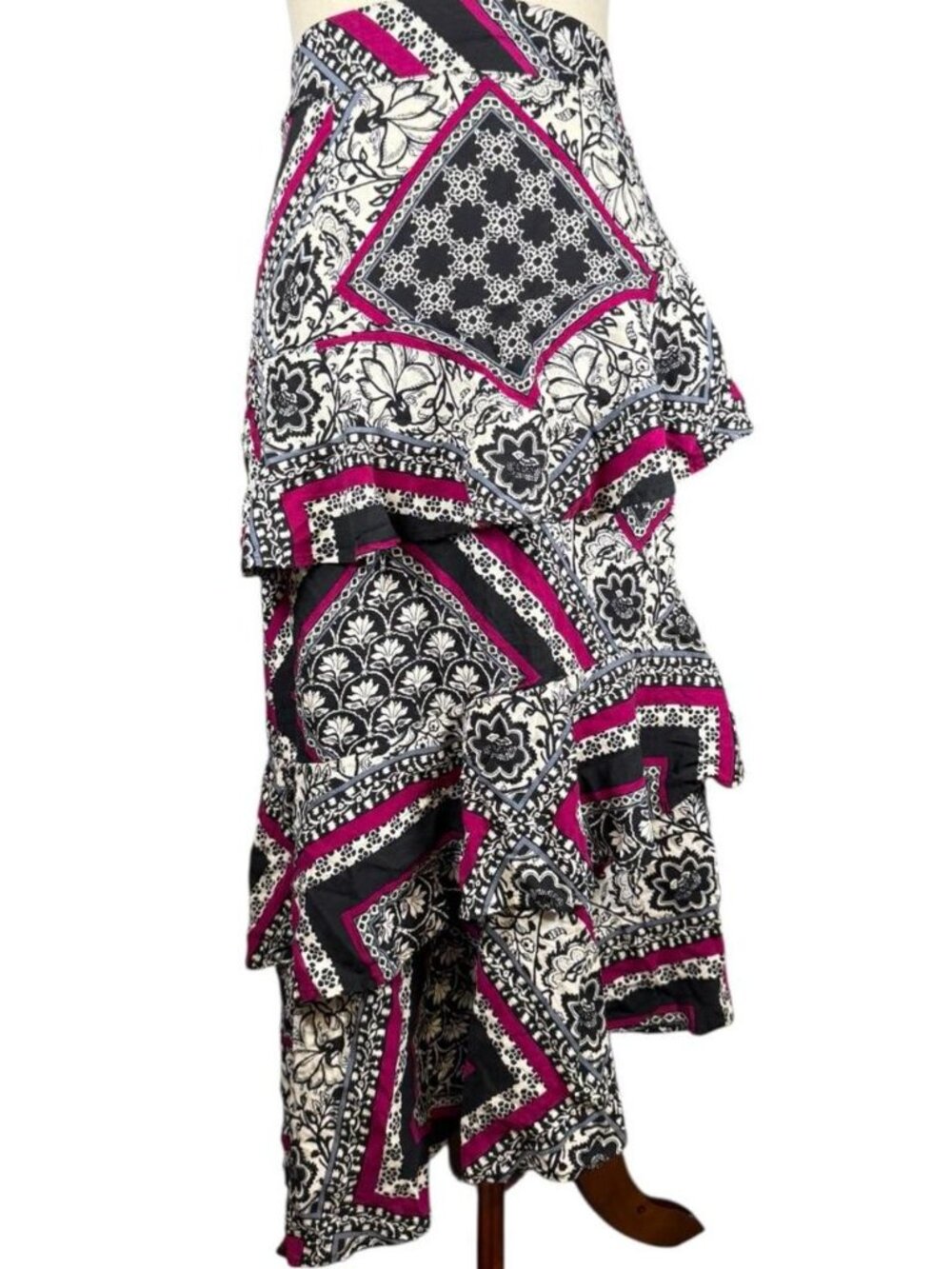 Cato layered magenta geometric print maxi skirt